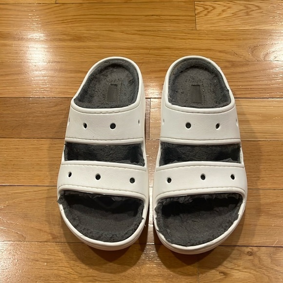 Crocs women’s white with gray lining slides sandals size 10 . - Picture 1 of 9